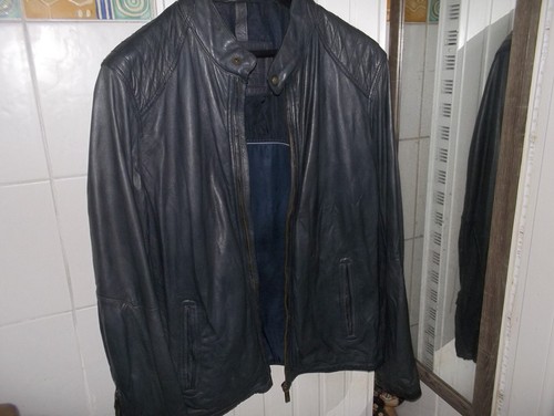 Blouson cuir gris bleu - blouson, gris/bleu